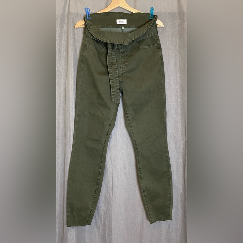 PISTOLA Inez Belted Paperbag Skinny Jeans Military Green Size 29